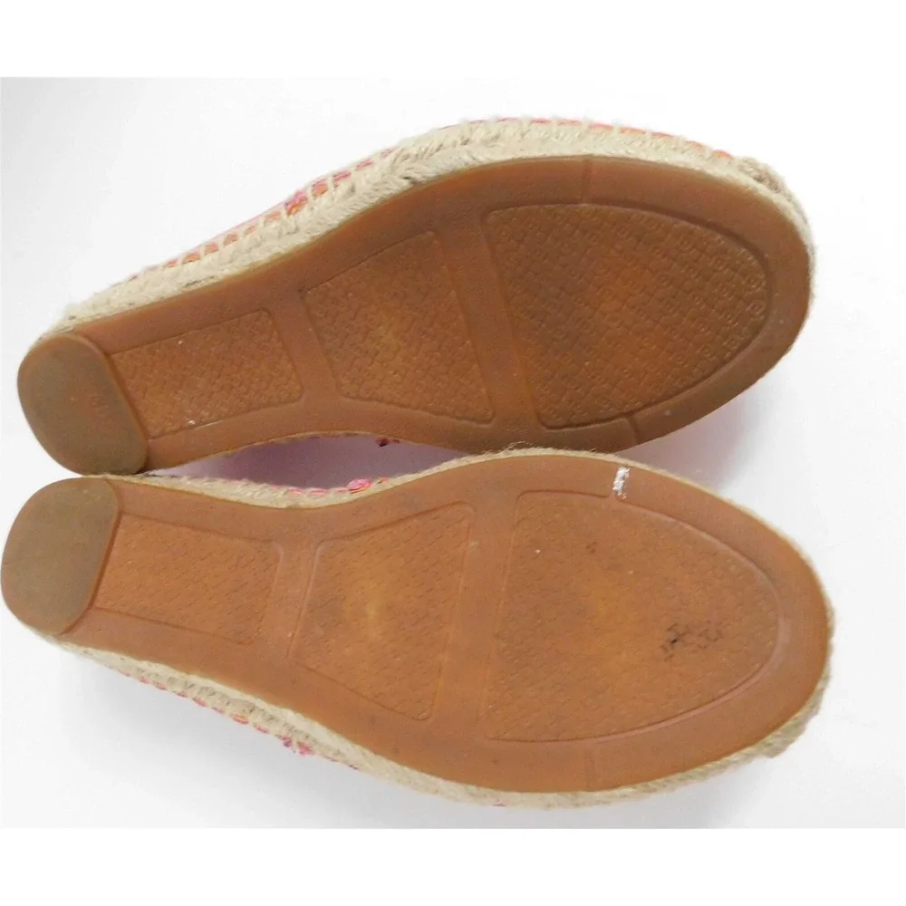 Tory Burch‎ Shaw Pink Red Leather Medallion Logo Espadrille Flat 5.5
